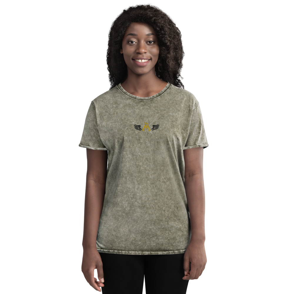 Army Green Denim T-Shirt With Embroidered Gold-Black MM Iconic Logo