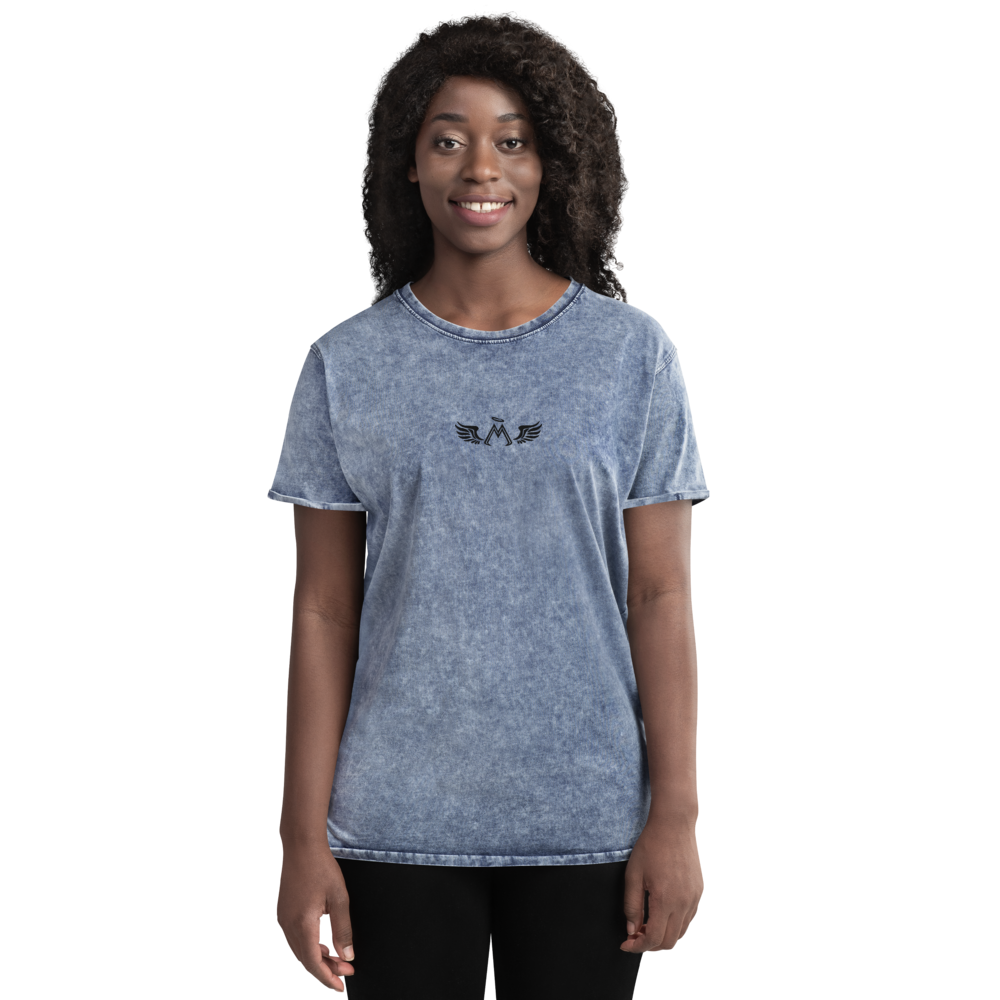 Blue Denim T-Shirt With Embroidered Black MM Iconic Logo