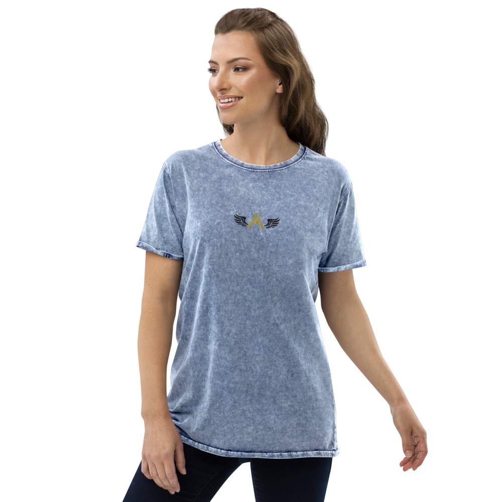 Blue Denim T-Shirt With Embroidered Gold-Black MM Iconic Logo