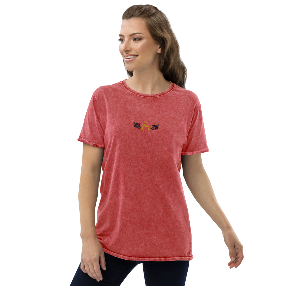 Red Denim T-Shirt With Embroidered Gold-Black MM Iconic Logo