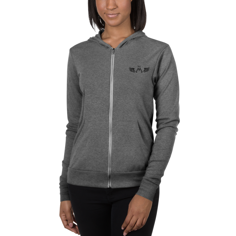 Grey Triblend Zip Unisex Hoodie With Embroidered Black MM Iconic Logo