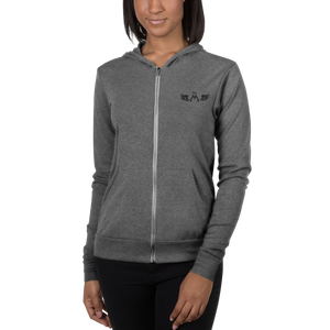 Grey Triblend Zip Unisex Hoodie With Embroidered Black MM Iconic Logo