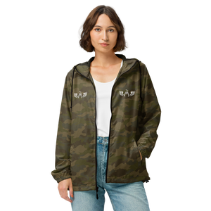 Forest Camo Unisex Lightweight Zip Up Windbreaker With White MM Iconic Logo