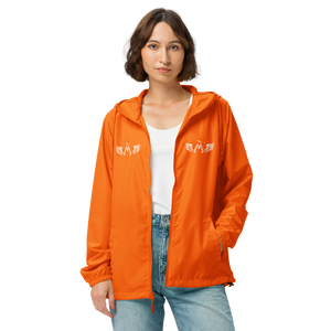 Safety Orange Unisex Lightweight Zip Up Windbreaker With White MM Iconic Logo