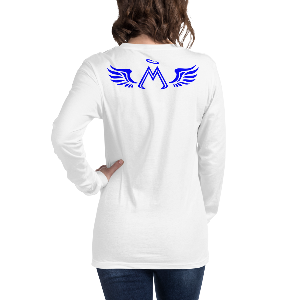 White Long Sleeve Tee With Blue MM Iconic Logo