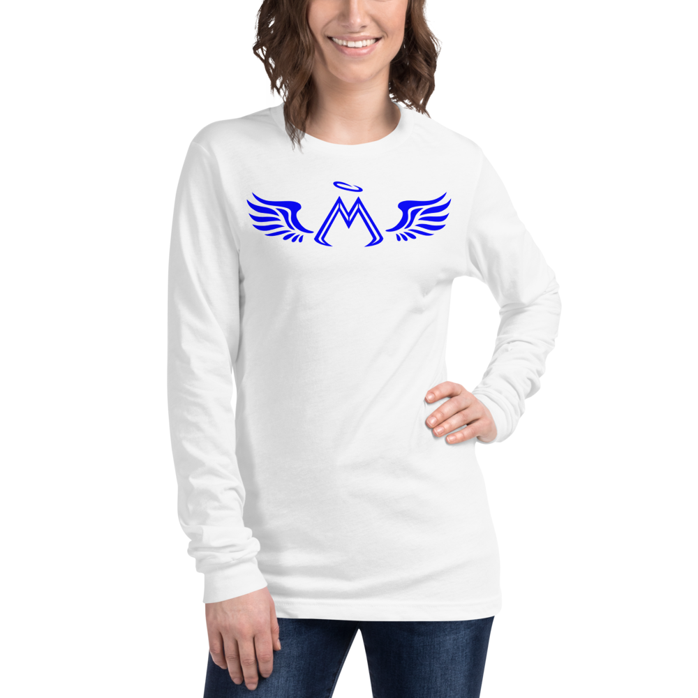 White Long Sleeve Tee With Blue MM Iconic Logo