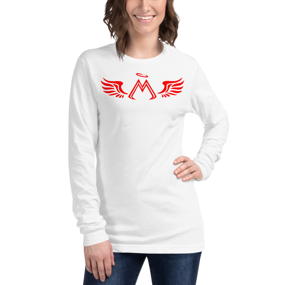 White Long Sleeve Tee With Red MM Iconic Logo