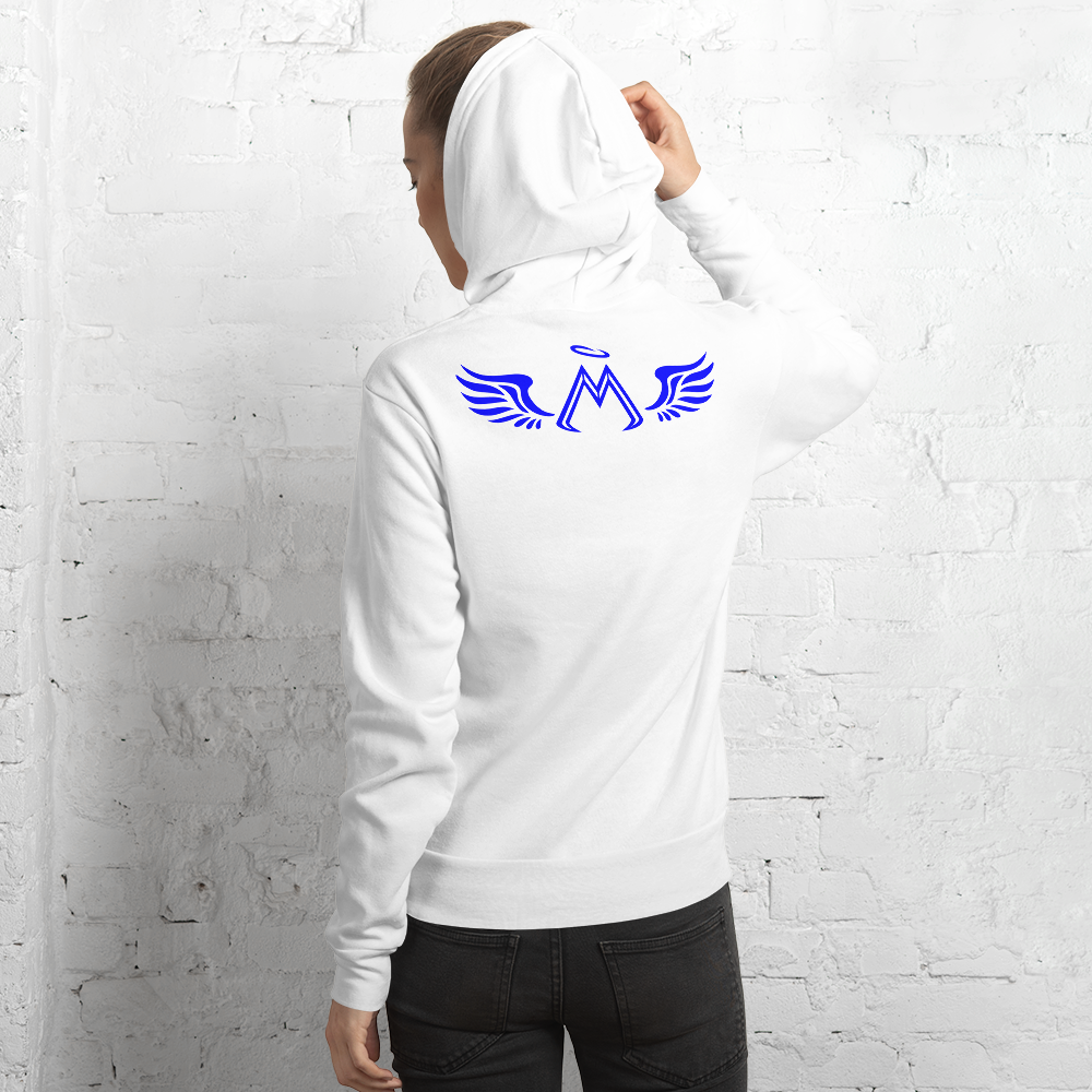 White Hoodie With Blue MM Iconic Logo
