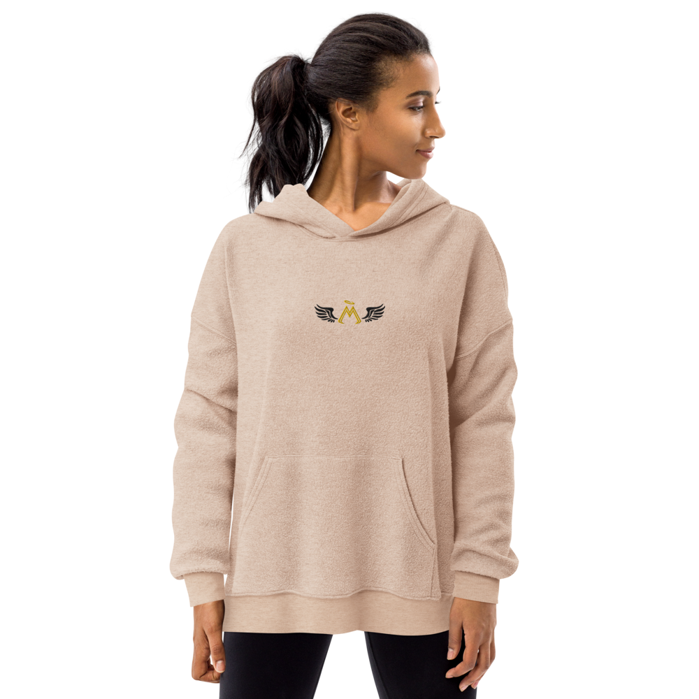 Heather Oat Sueded Fleece Hoodie With Embroidered Gold-Black MM Iconic Logo