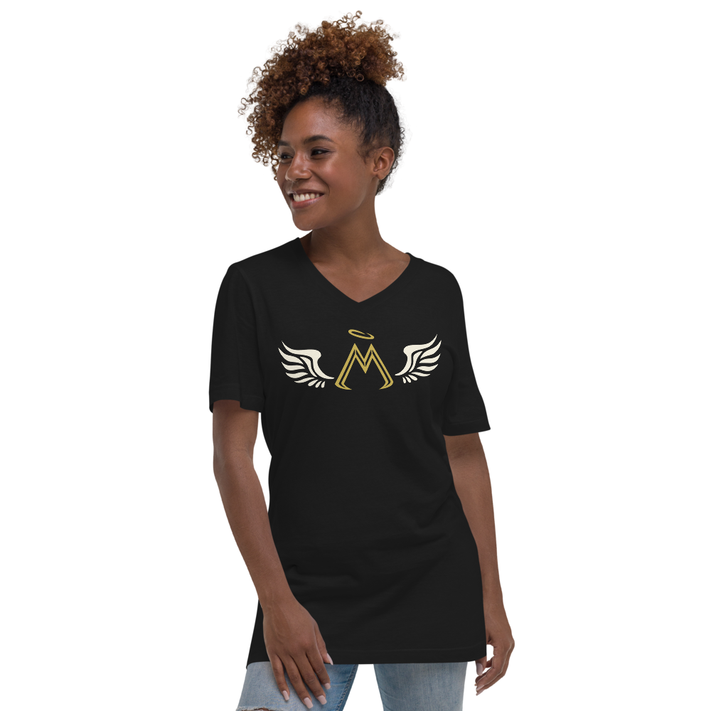 Unisex Black Short Sleeve V-Neck T-Shirt With Classic MM Iconic Logo