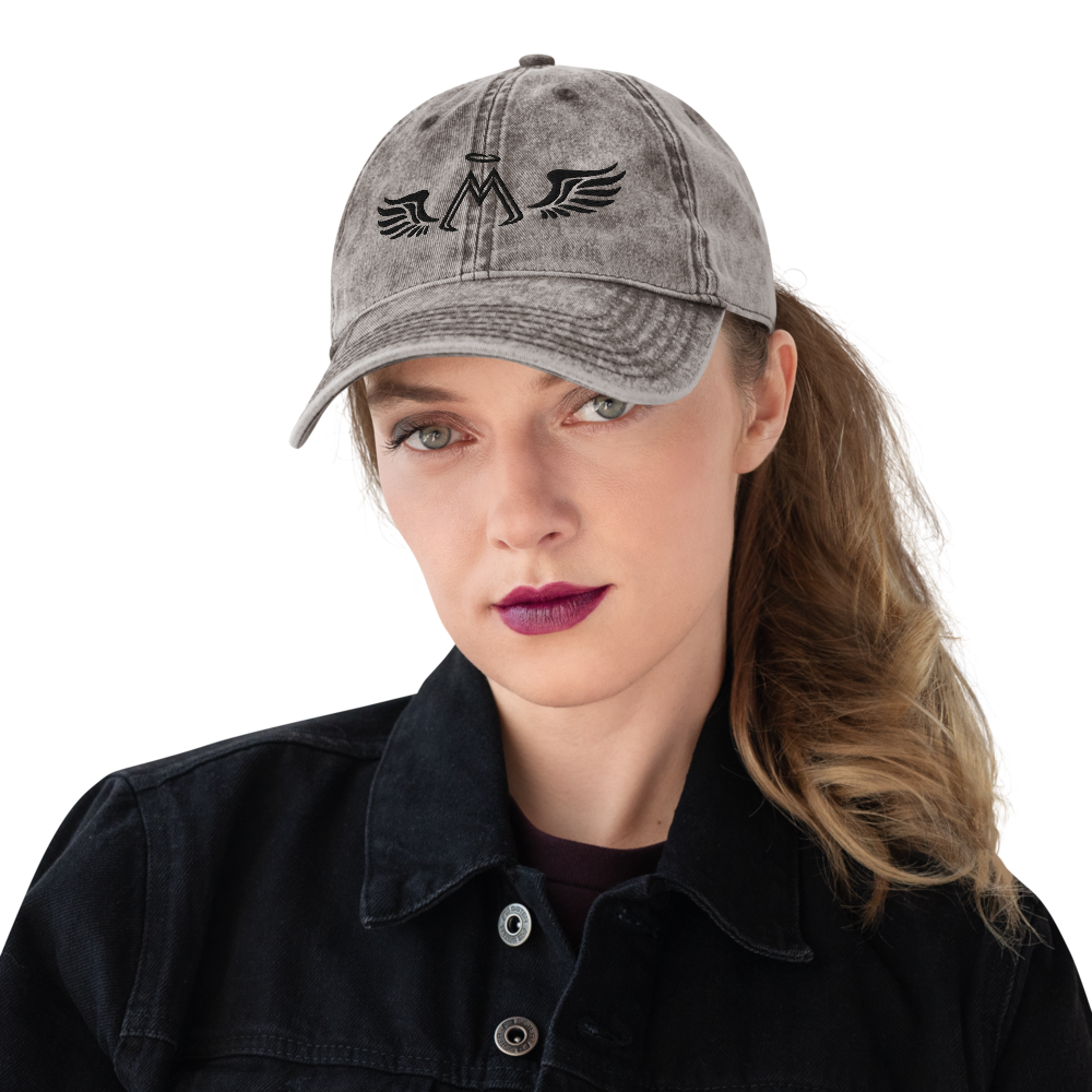 Charcoal Grey Vintage Cotton Dad Hat With Embroidered Black MM Iconic Logo