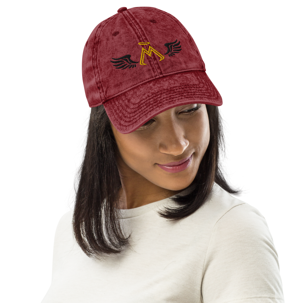 Maroon Vintage Cotton Dad Hat With Embroidered Gold-Black MM Iconic Logo