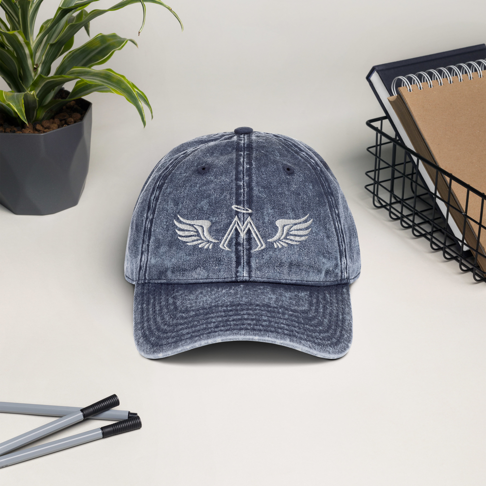 Navy Blue Vintage Cotton Dad Hat With Embroidered White MM Iconic Logo