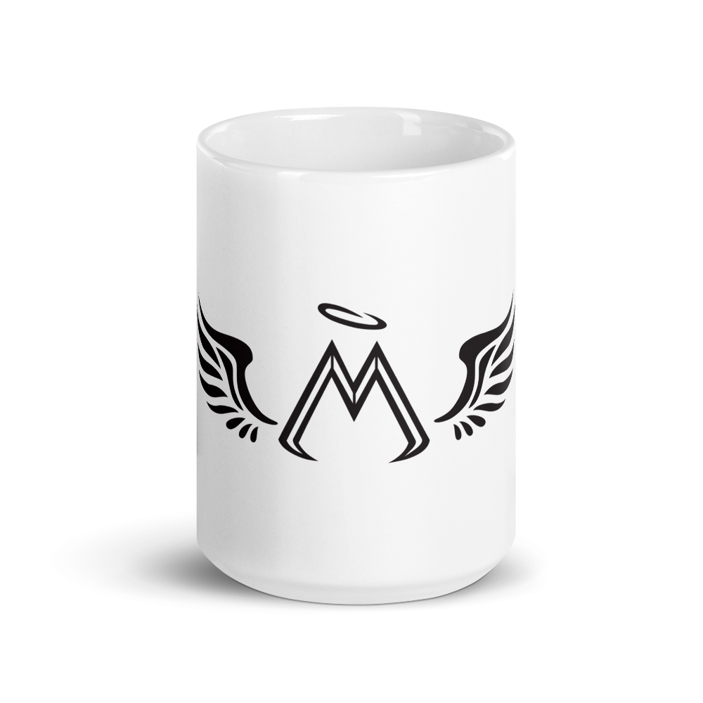 White Glossy Mug With Black MM Iconic Logo