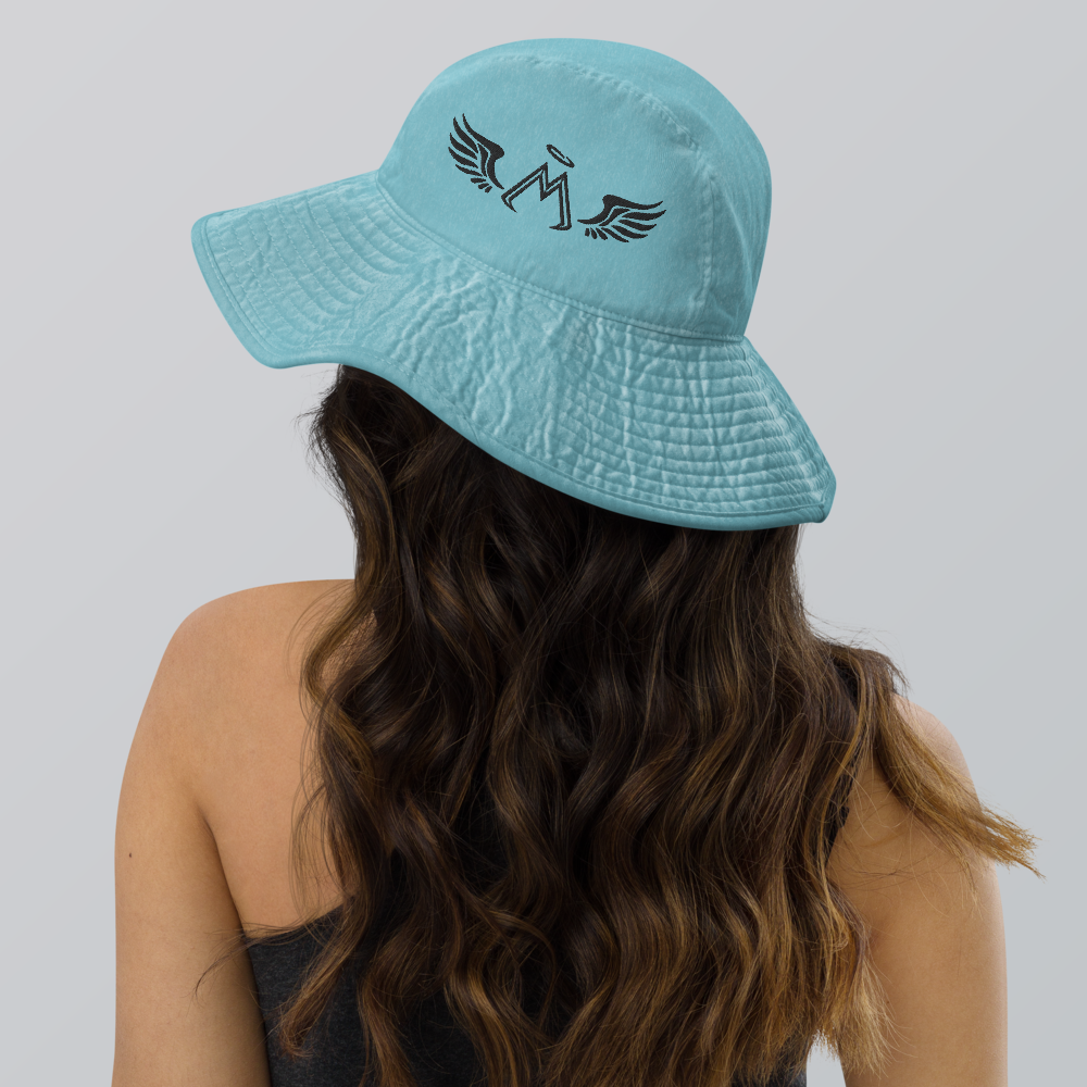 Caribbean Blue Wide Brim Bucket Hat With Embroidered Black MM Iconic Logo