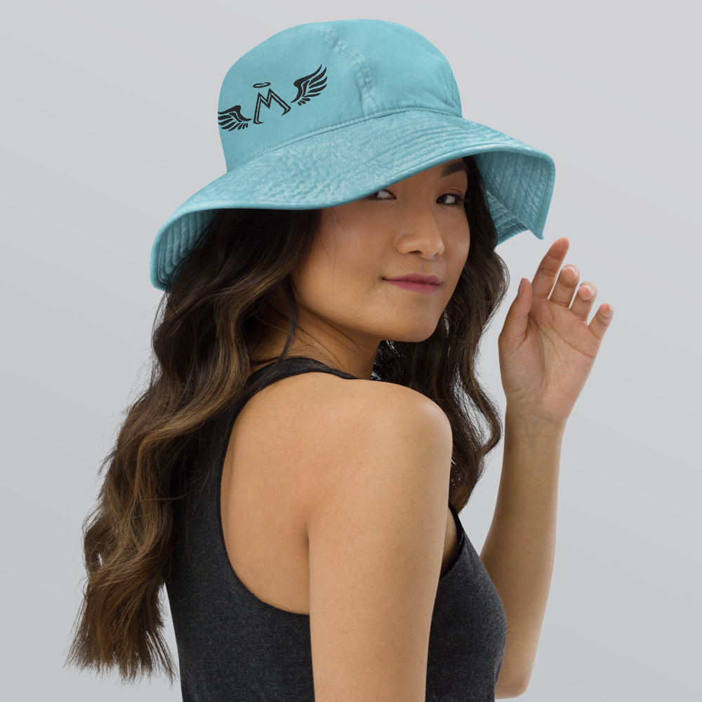 Caribbean Blue Wide Brim Bucket Hat With Embroidered Black MM Iconic Logo