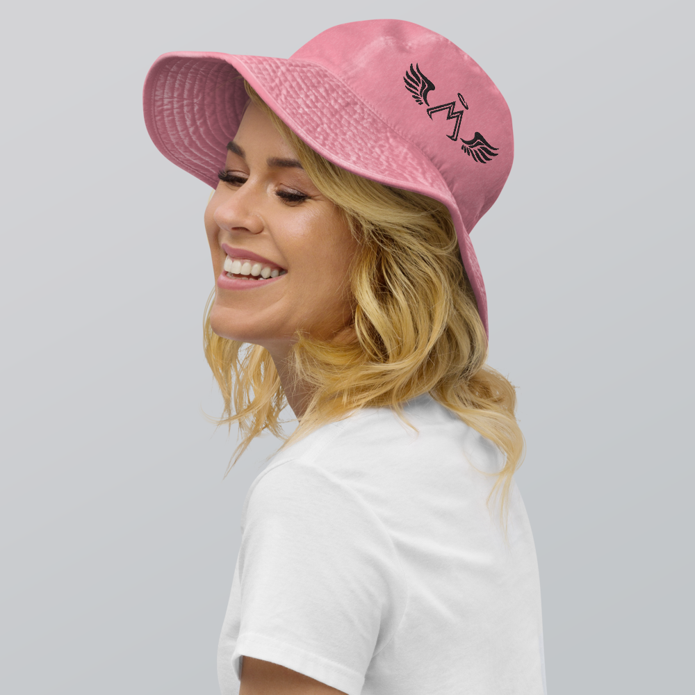 Pink Wide Brim Bucket Hat With Embroidered Black MM Iconic Logo