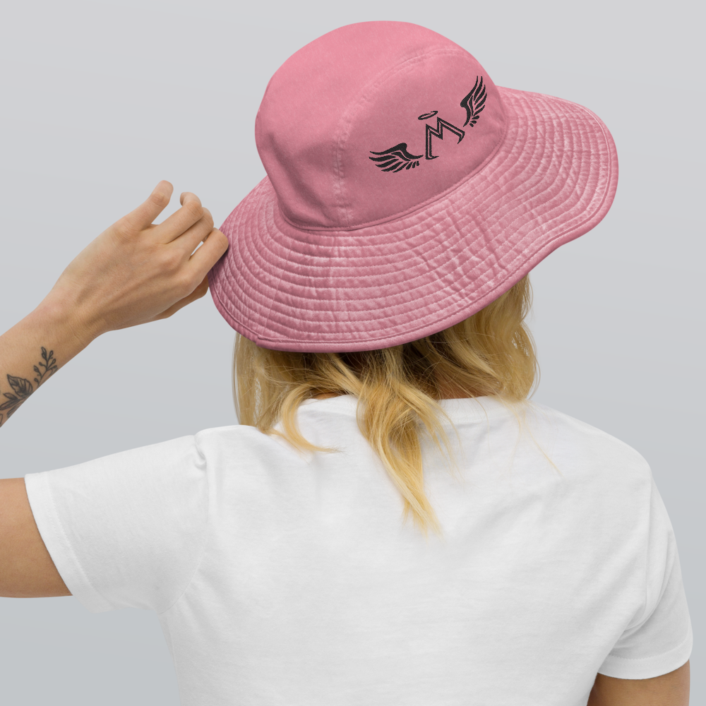 Pink Wide Brim Bucket Hat With Embroidered Black MM Iconic Logo