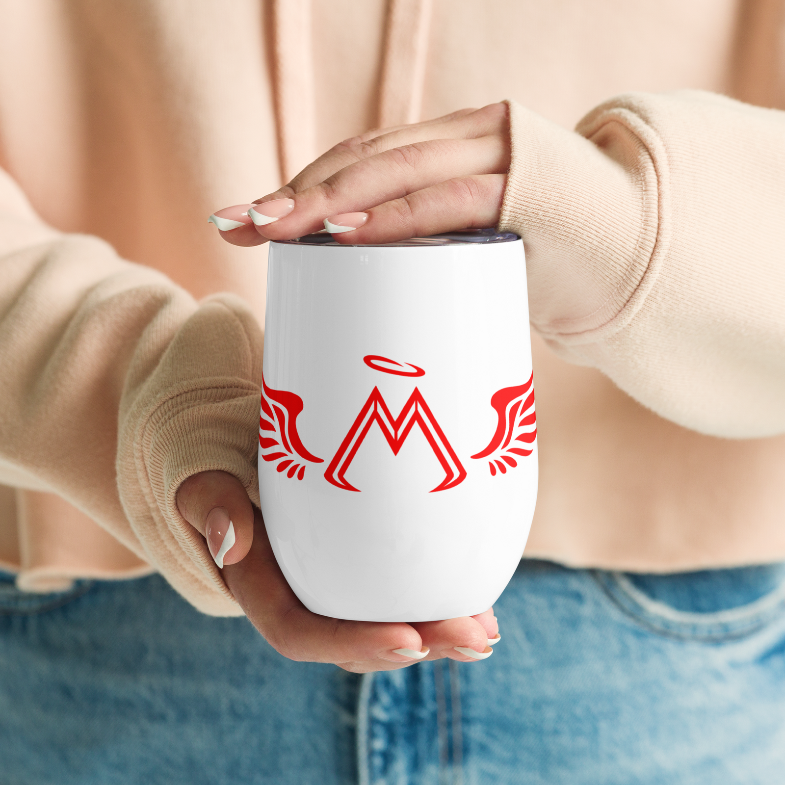 White Stainless Steel Wine Tumbler With Red MM Iconic Logo