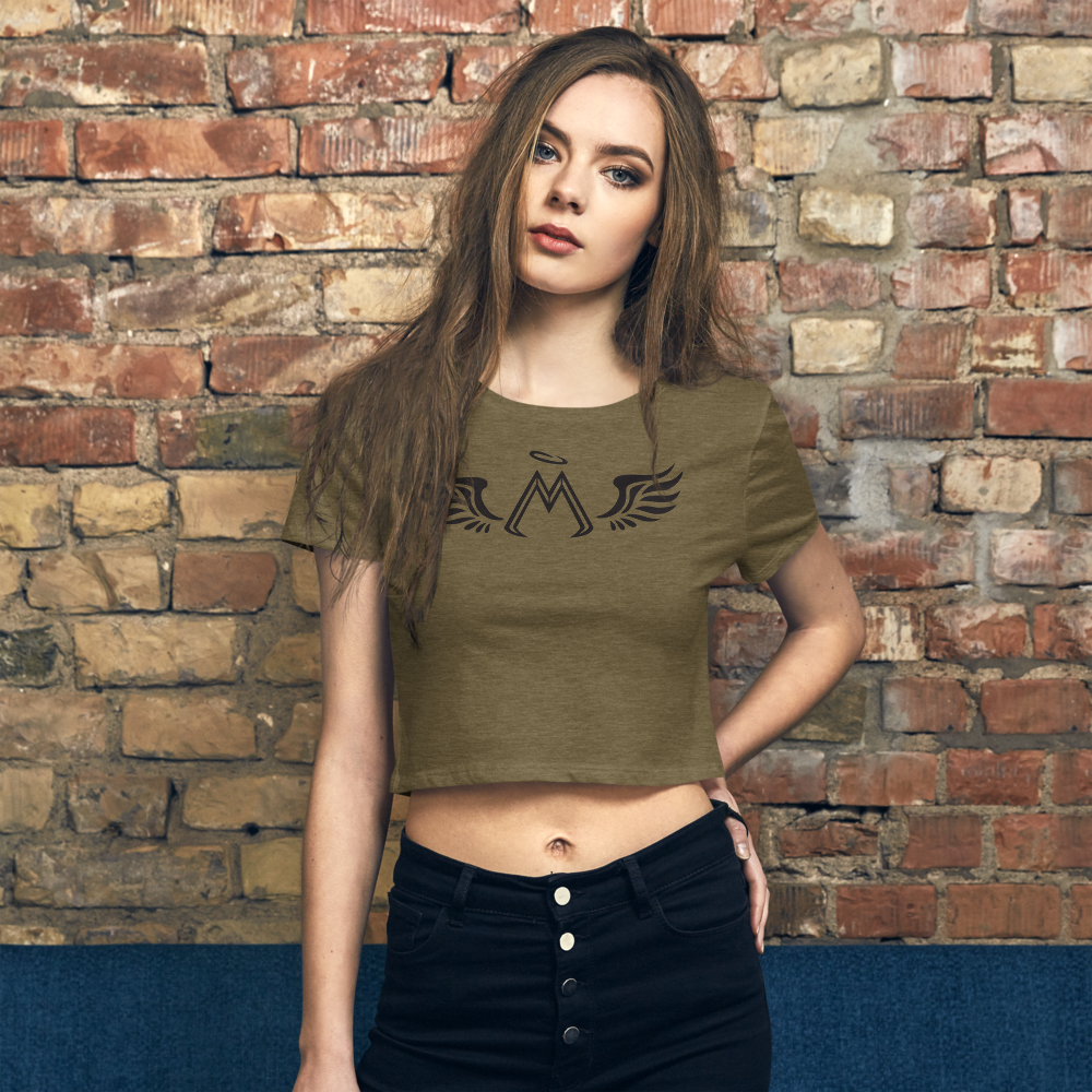 Heather Olive Crop Top With Black MM Iconic Logo