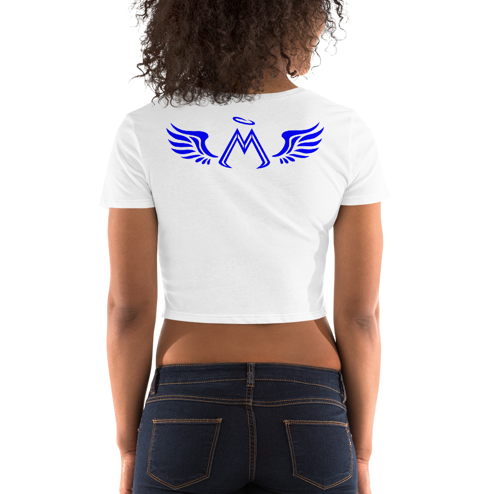 White Crop Top With Blue MM Iconic Logo