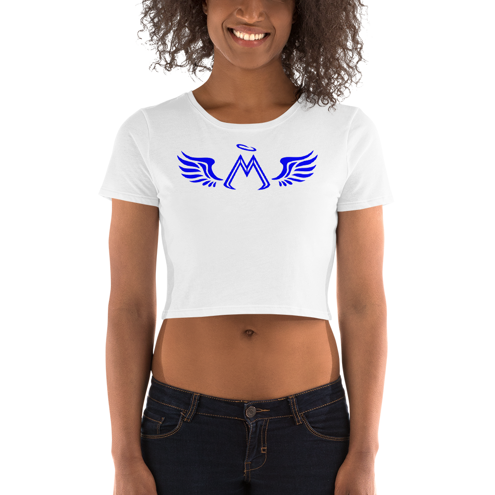 White Crop Top With Blue MM Iconic Logo