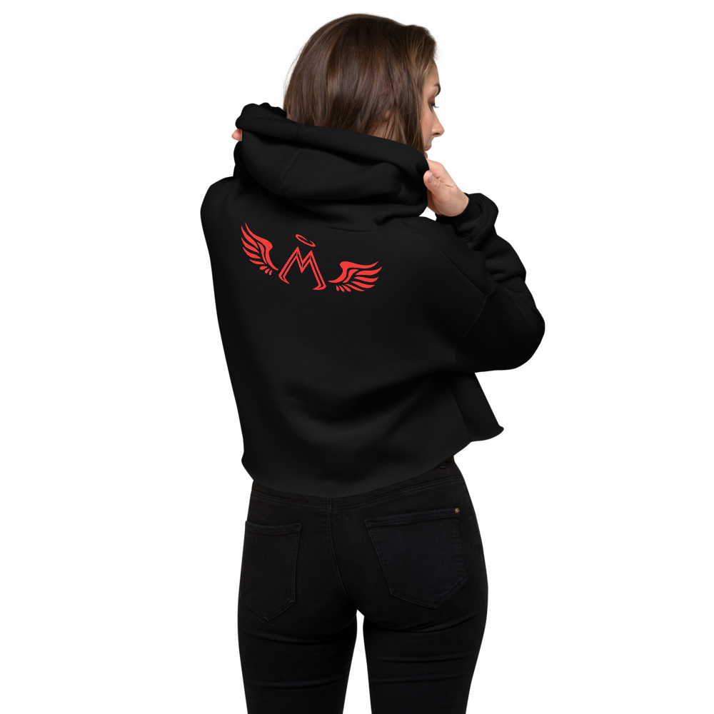 Women's Black Crop Hoodie With Red MM Iconic Logo