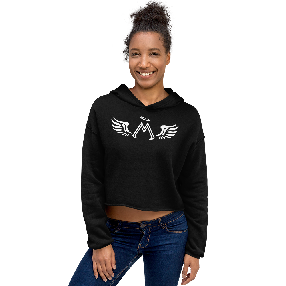Black Crop Hoodie With White MM Iconic Logo
