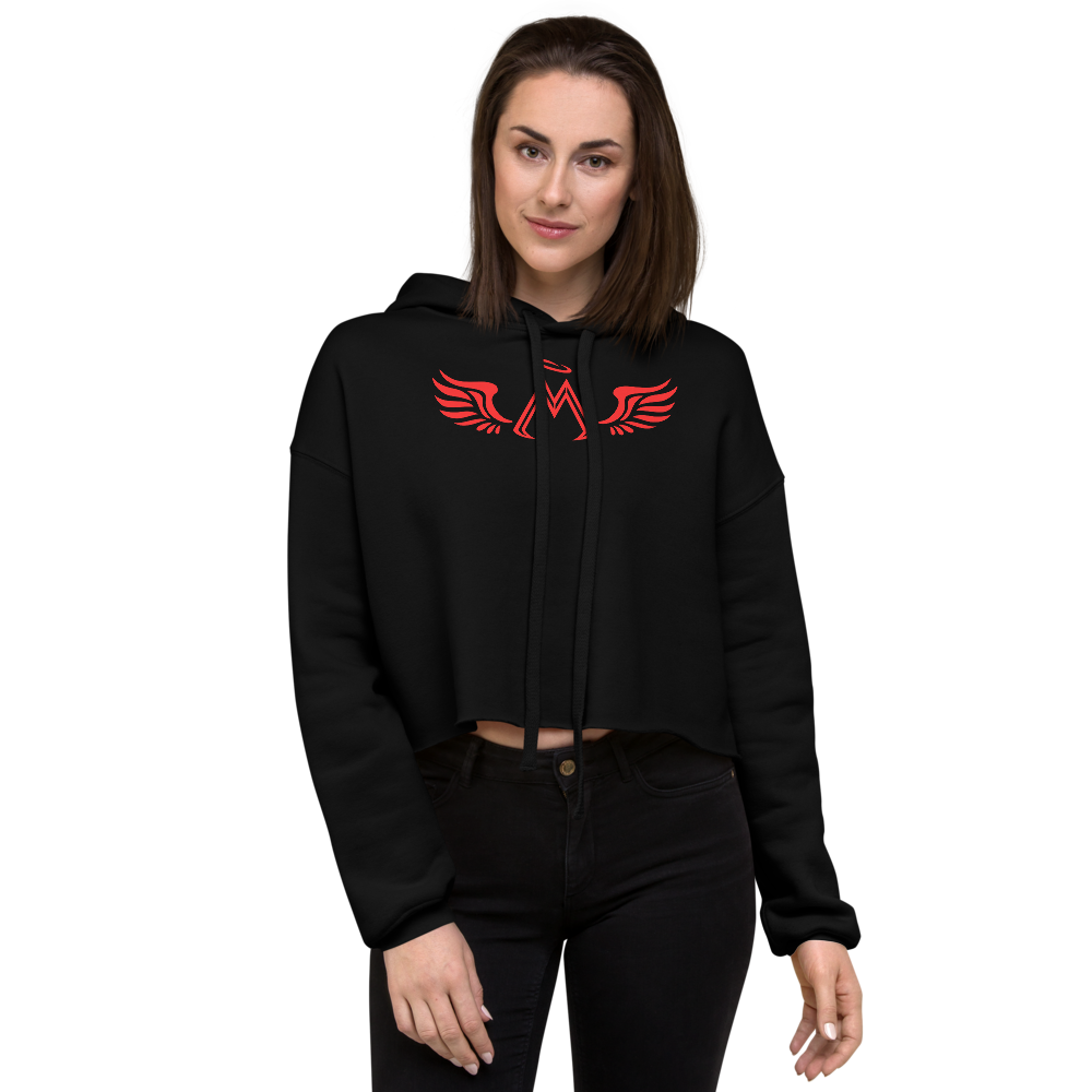 Women's Black Crop Hoodie With Red MM Iconic Logo