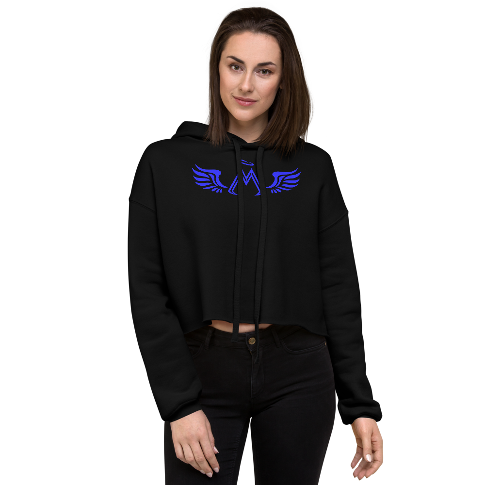 Black Crop Hoodie With Blue MM Iconic Logo