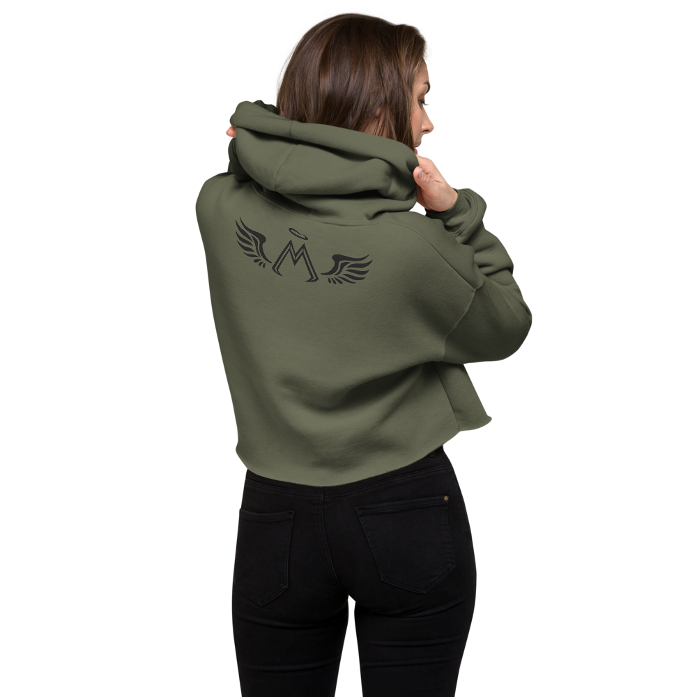 Military Green Crop Hoodie With Black MM Iconic Logo