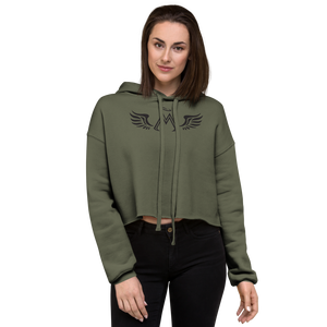 Military Green Crop Hoodie With Black MM Iconic Logo