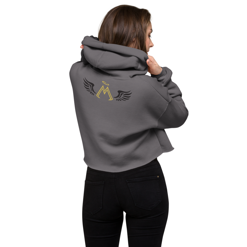 Grey Crop Hoodie With Gold-Black MM Iconic Logo