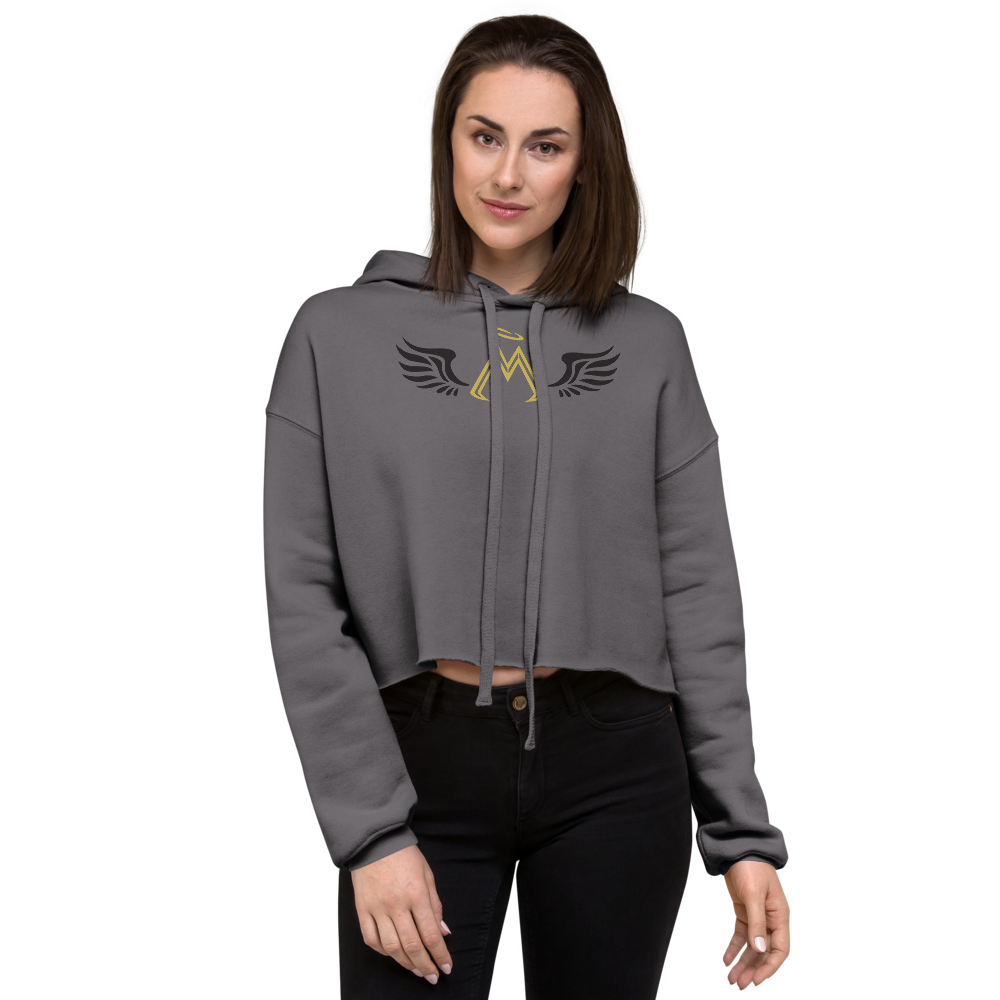 Grey Crop Hoodie With Gold-Black MM Iconic Logo