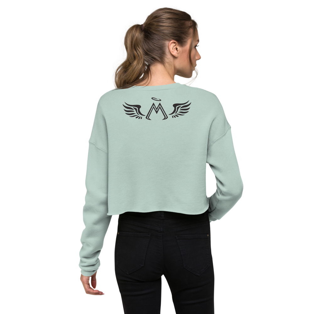 Dusty Blue Crop Sweatshirt With Black MM Iconic Logo