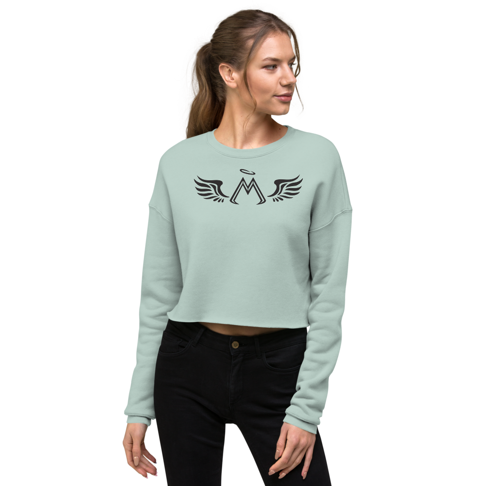 Dusty Blue Crop Sweatshirt With Black MM Iconic Logo