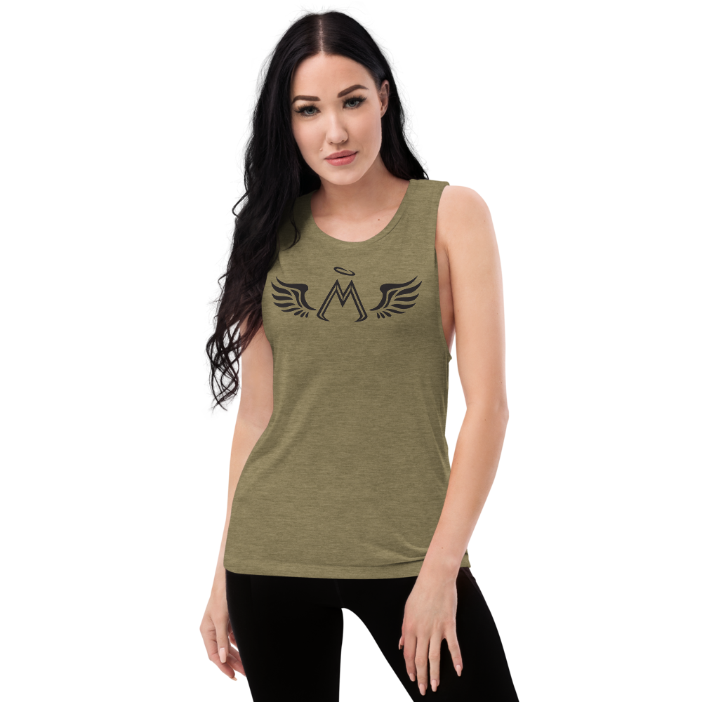 Heather Olive Muscle Tank With Black MM Iconic Logo