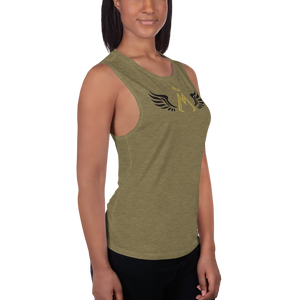 Heather Olive Muscle Tank With Gold-Black MM Iconic Logo