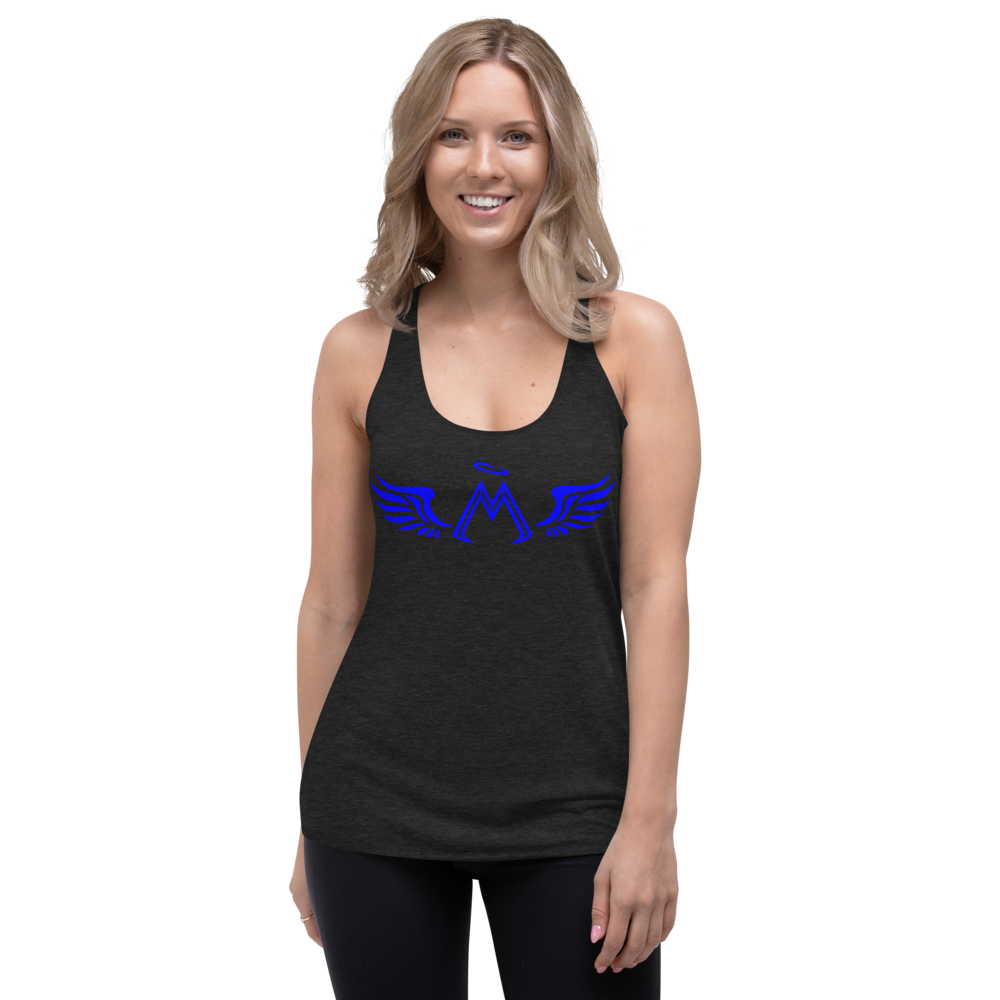 Black Racerback Tank With Blue MM Iconic Logo